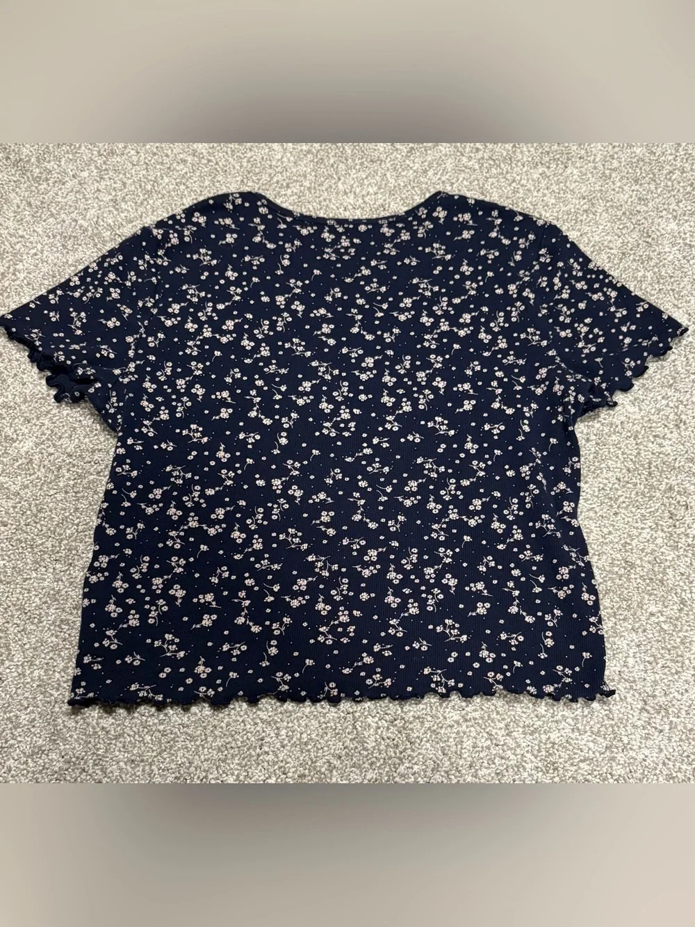 Hollister Navy Baby Tee with Cream Floral Print